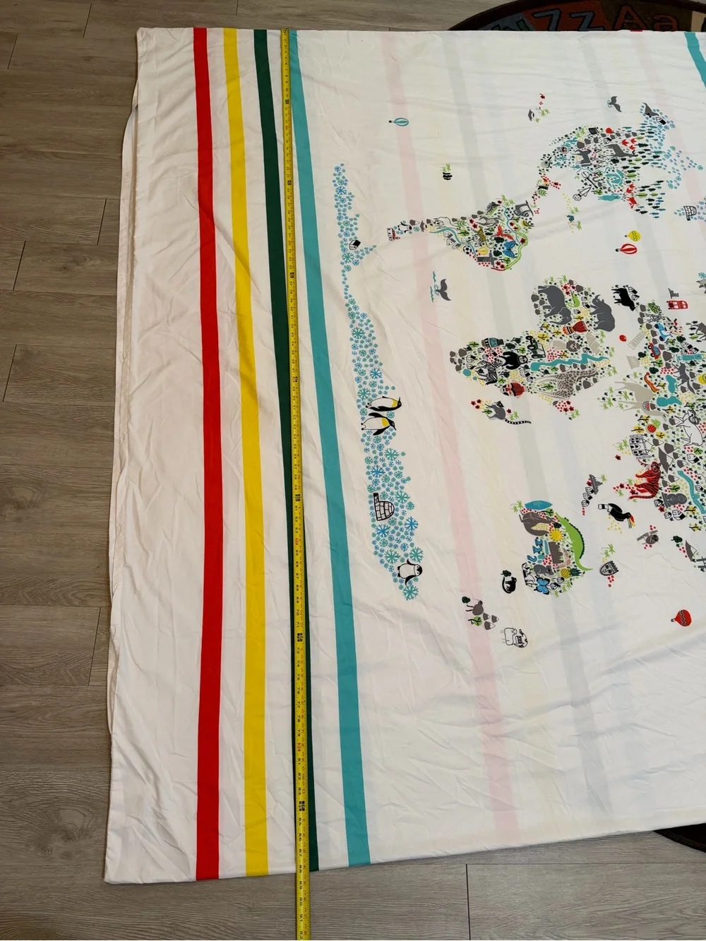 World Map Cotton Duvet Cover in White with Multicolor Stripes